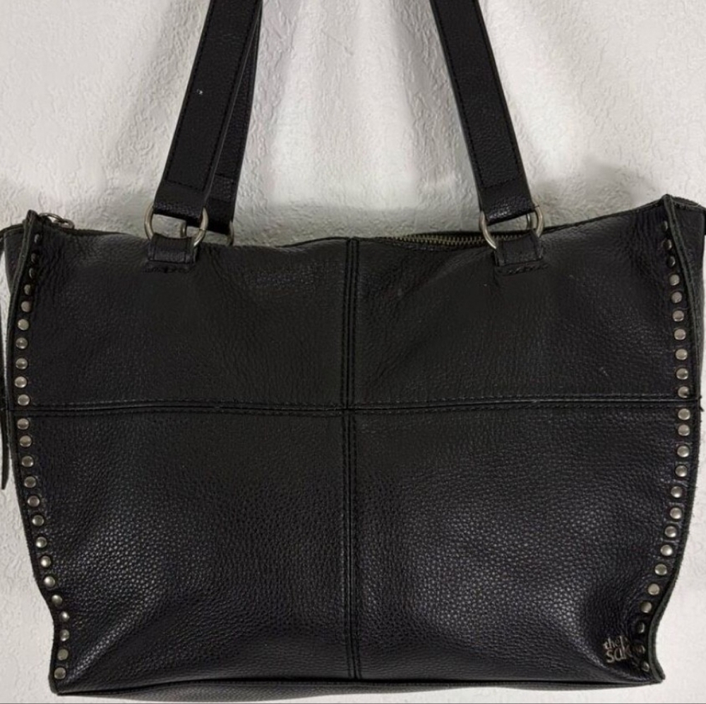 The Sak Black Pebbled Leather Large Studded Detail Tote Shoulder Bag Purse